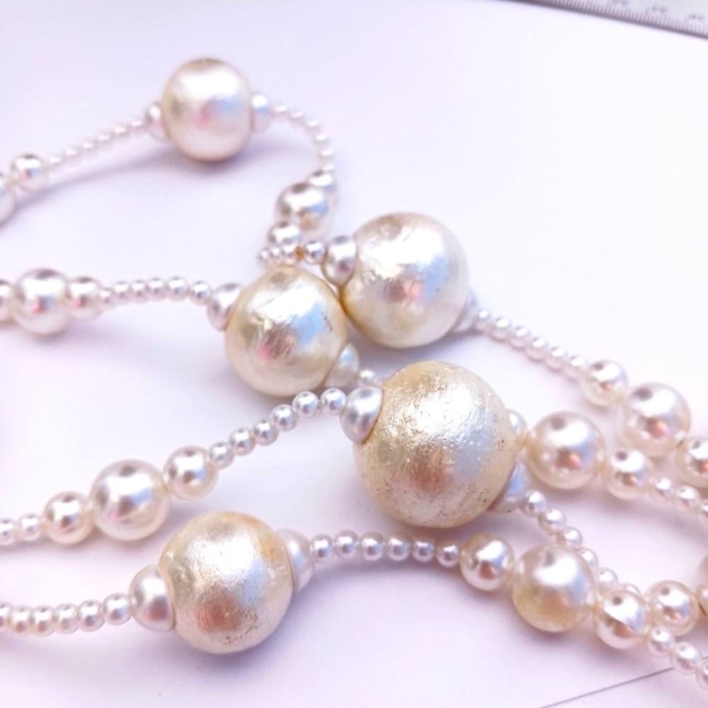 Chunky Necklace Handmade faux "PEARL" white cream 53" length